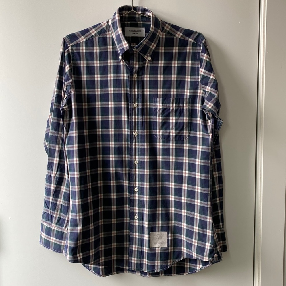 Thom Browne men’s medium cotton blue plaid button down
